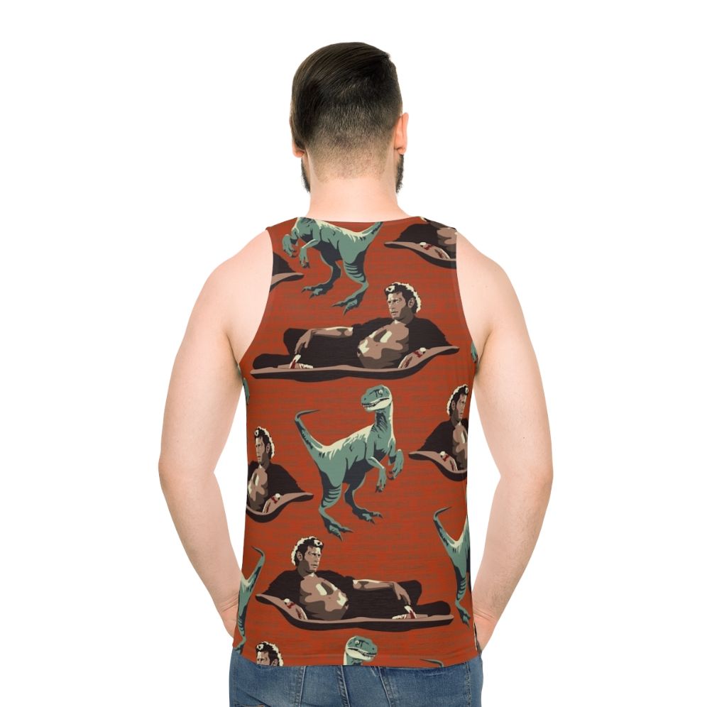 Jurassic Geniuses Unisex Tank Top featuring a dinosaur DNA pattern design - men back