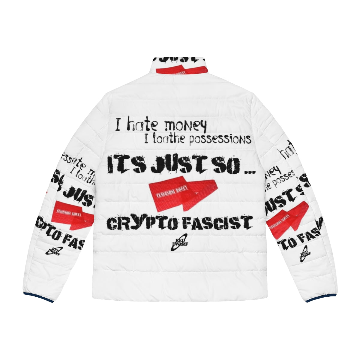 Crypto fascist anti-establishment sci-fi puffer jacket - Back