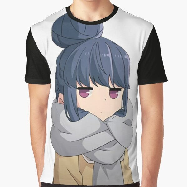 Rin Shima from the Yuru Camp anime series featured on a graphic t-shirt design