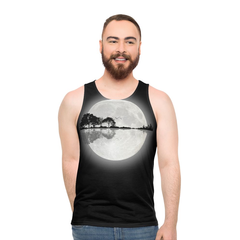 Unisex tank top with a nature-inspired guitar silhouette design - men