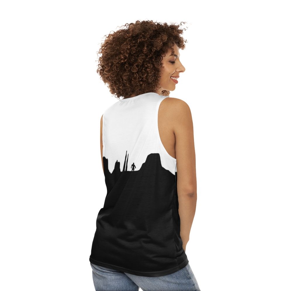 Unisex tank top with "What Doth Life" design - women back