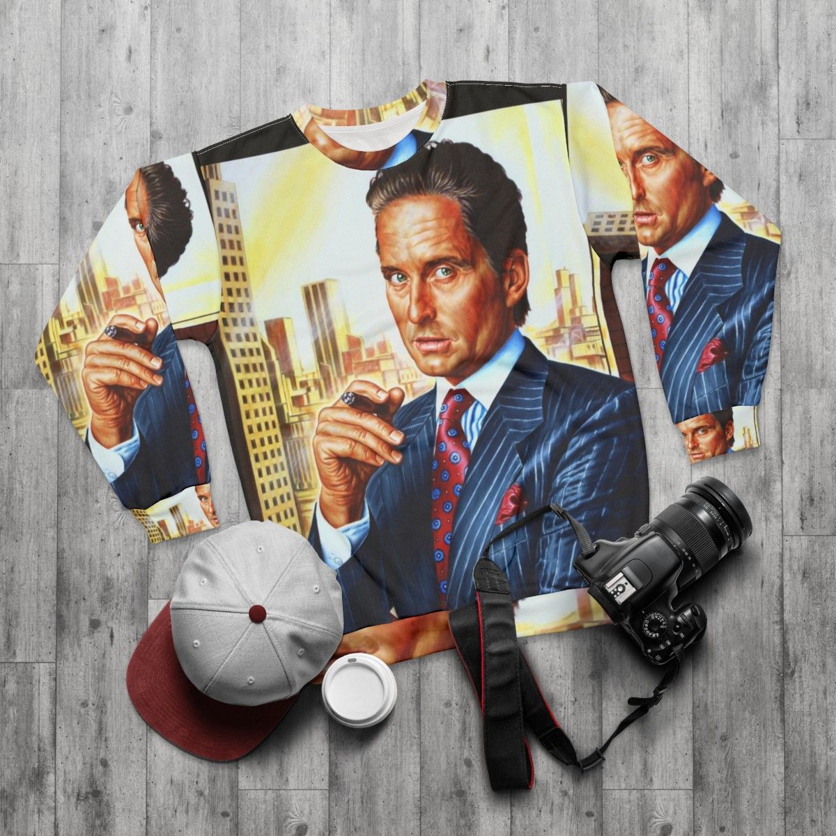 Michael Douglas Classic Movie Portrait Sweatshirt - flat lay