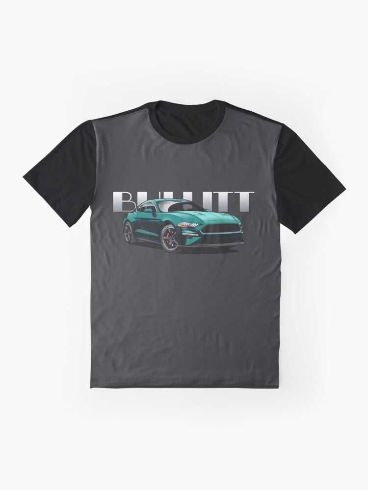 BULLITT Mustang Graphic T-Shirt featuring the iconic green Ford Mustang from the classic film starring Steve McQueen - Flat lay