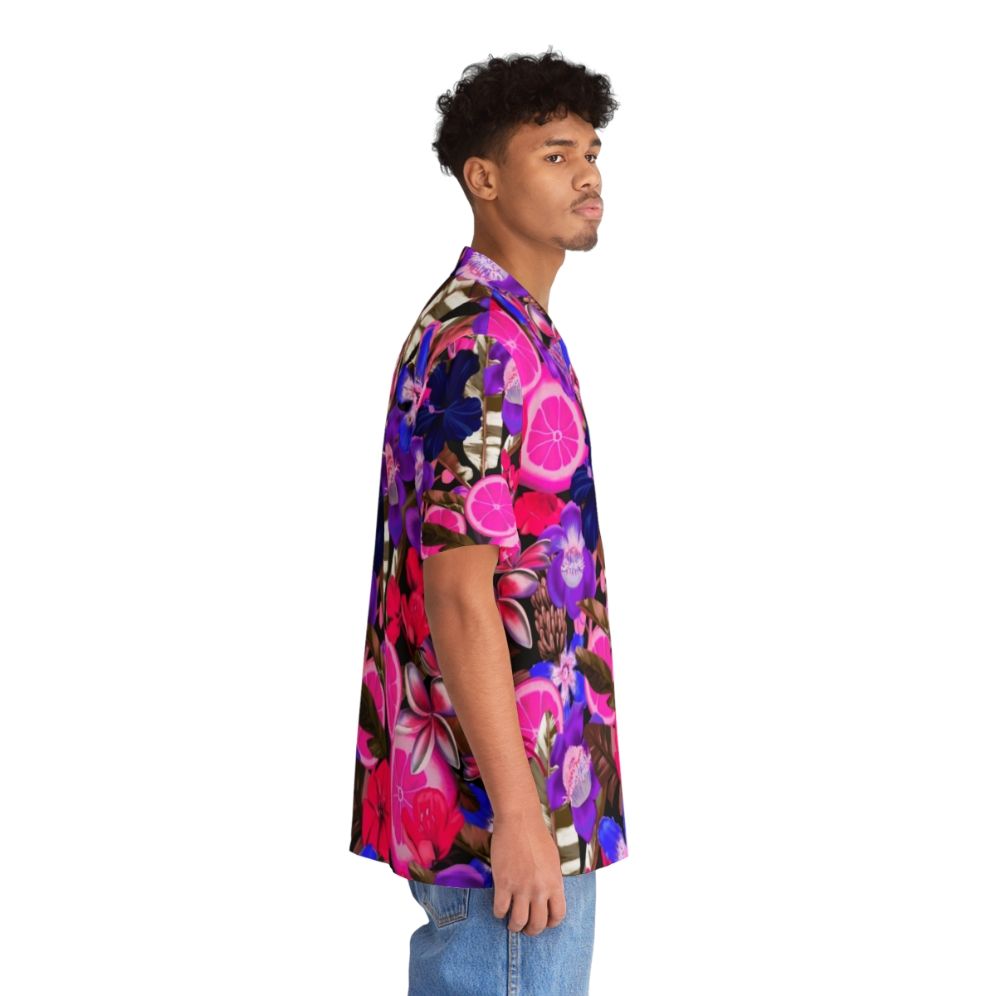 blue hawaiian shirt with colorful floral and fruit pattern - People Pight