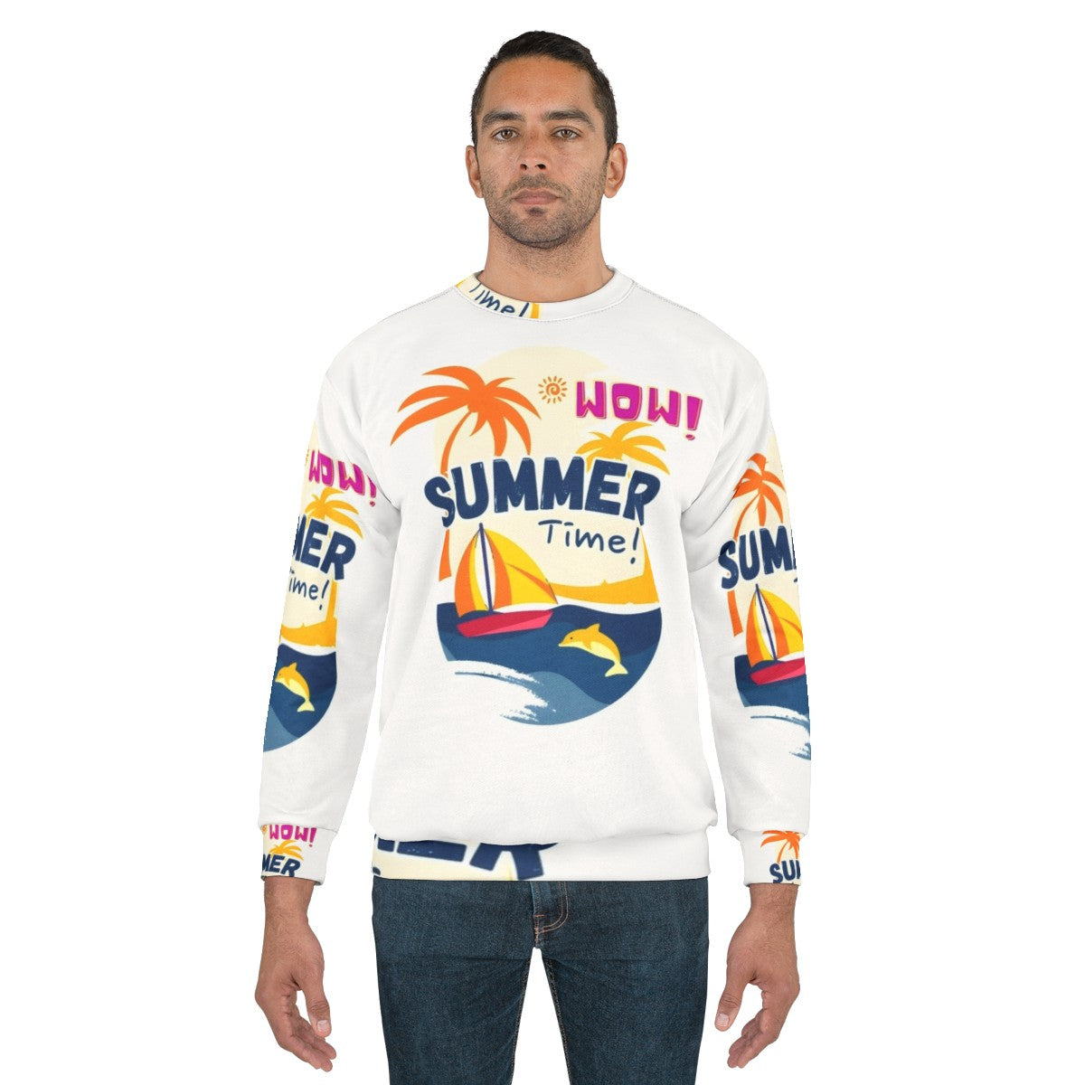 Wow Summer Time Casual Sweatshirt with Trendy Graphic Design - men