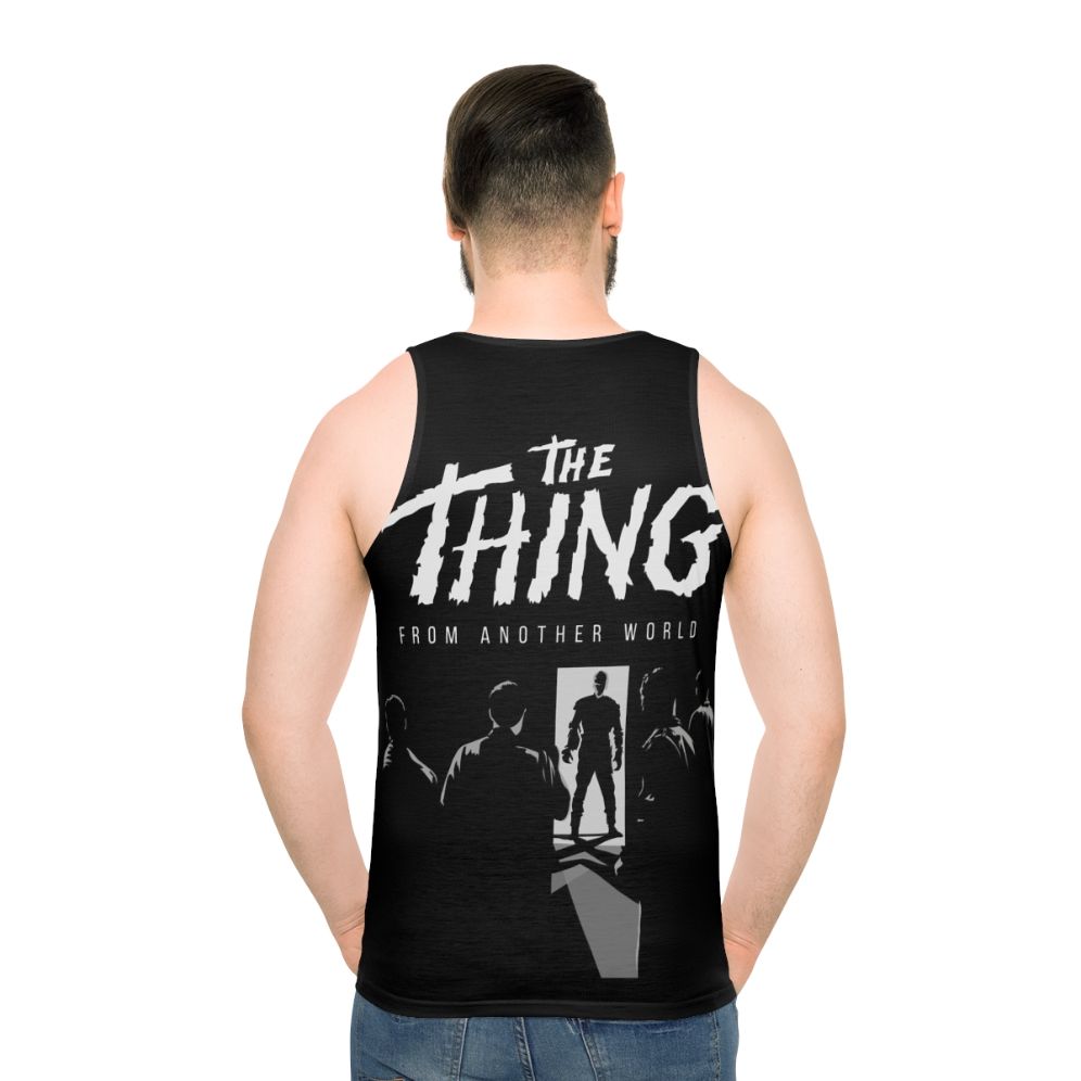 Unisex tank top featuring classic sci-fi horror film 'The Thing from Another World' - men back