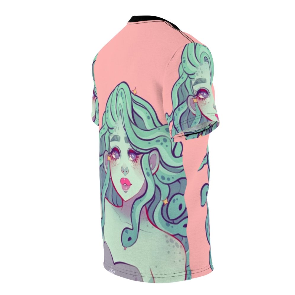 Captivating Medusa-themed graphic t-shirt with a pink, sweet, and indie vibe - men right