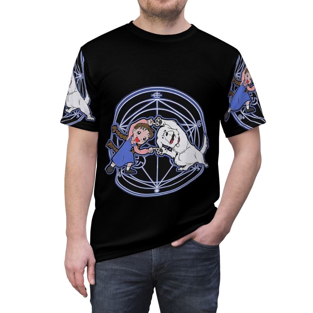 Fullmetal fusion inspired t-shirt with alchemist, anime, and manga elements - men front