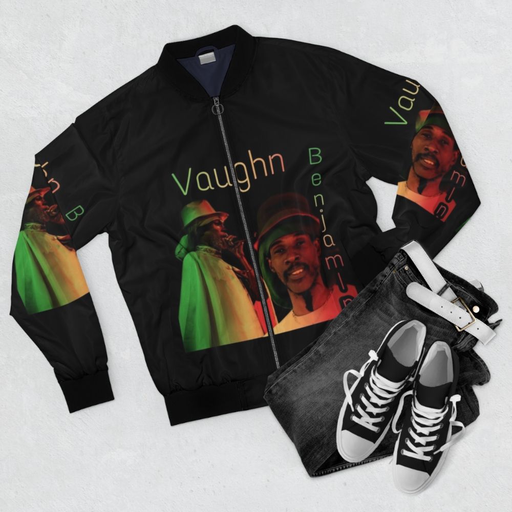 Vaughn Benjamin Midnite Reggae Bomber Jacket - Flat lay