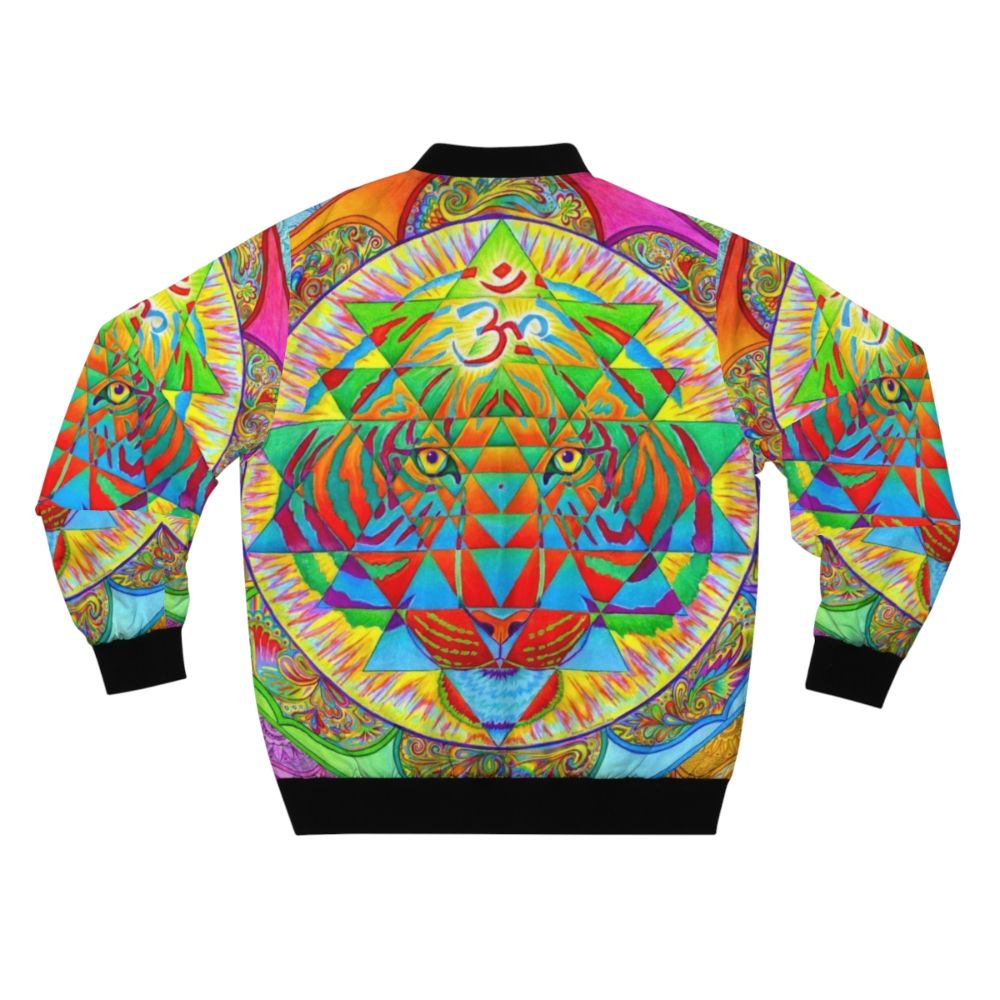 Psychedelic tiger and Sri Yantra mandala design on a bomber jacket - Back