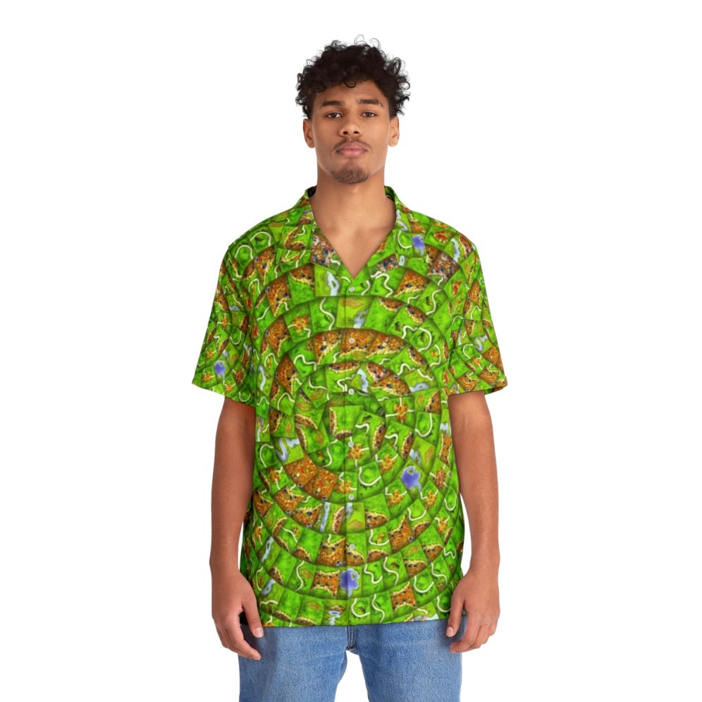 Carcassonne Swirl Hawaiian Shirt with Board Game Meeple and Dice - People Front