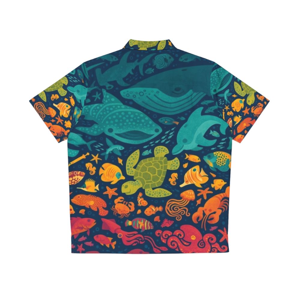 Colorful Hawaiian shirt with a spectrum of aquatic sea life - Back