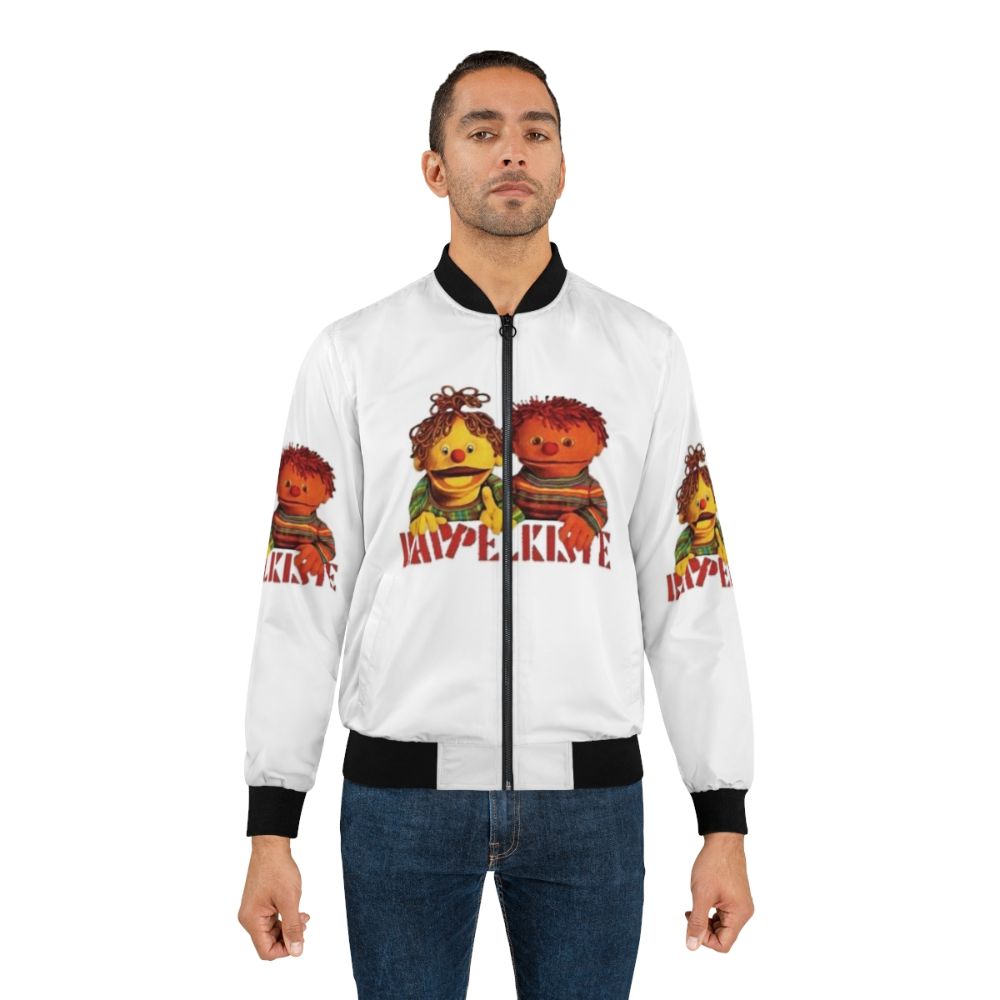 Classic bomber jacket with ratz und rübe Rappelkiste logo and graphic design - Lifestyle