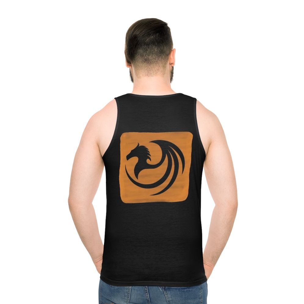 Unisex tank top featuring a mystic dragon and other legendary animals - men back