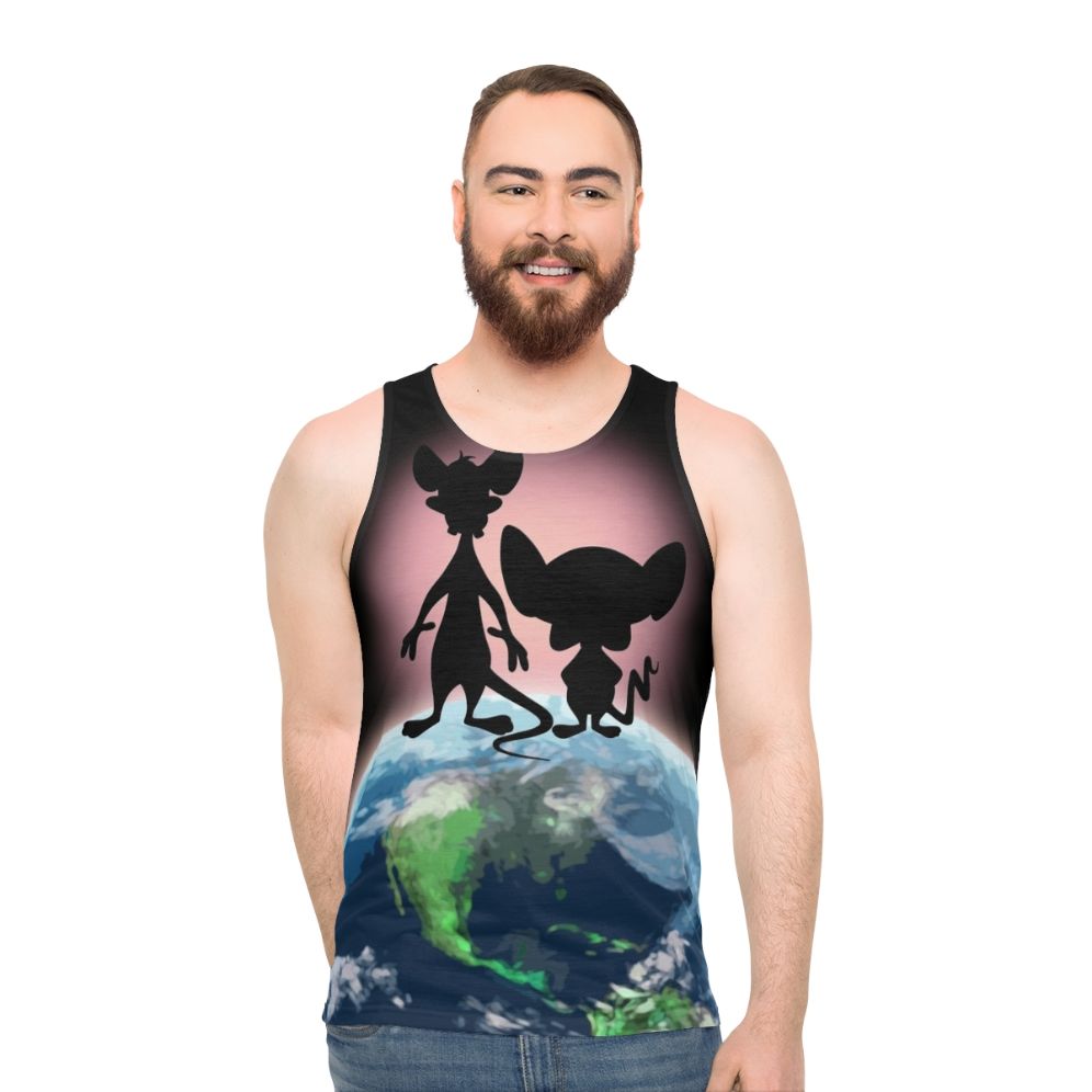 Unisex "Take Over the World" Tank Top with Cartoon Characters - men