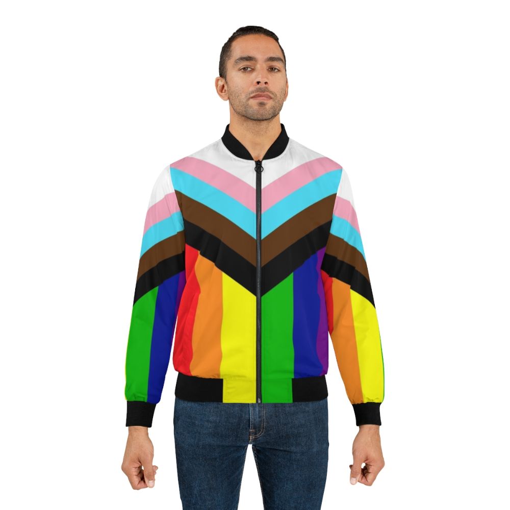 Progressive pride flag bomber jacket with rainbow colors - Lifestyle