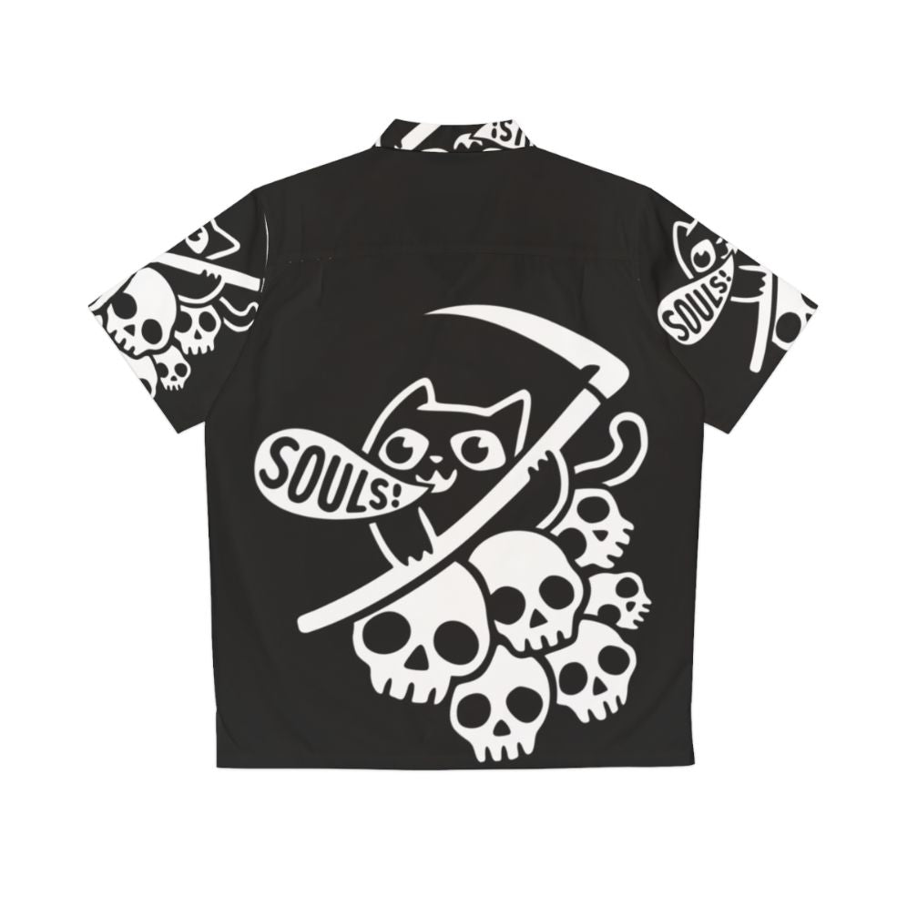 Cat Got Your Soul II Dark Hawaiian Shirt with Grim Reaper and Skeleton Bones - Back