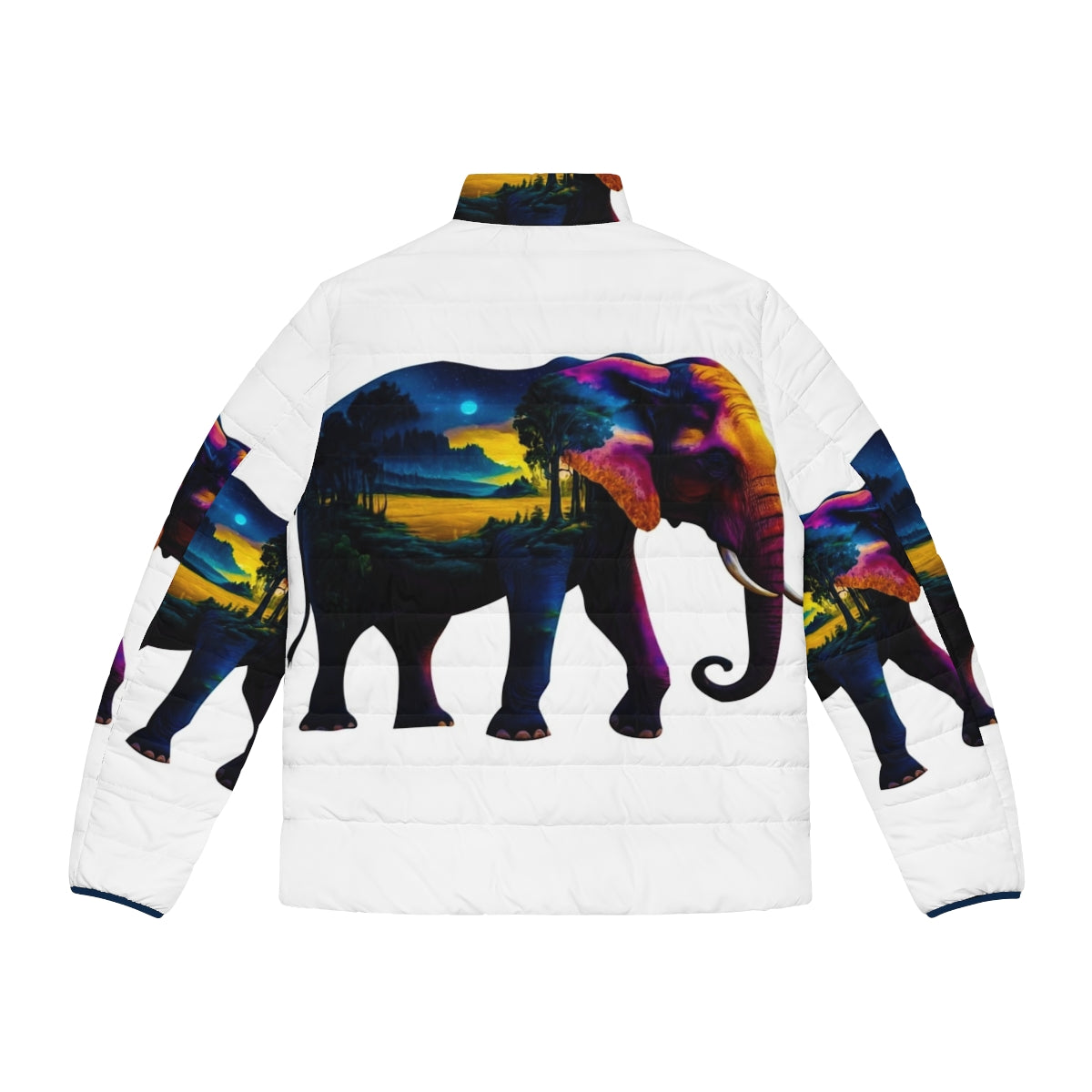 Elephant-inspired puffer jacket with nature design - Back