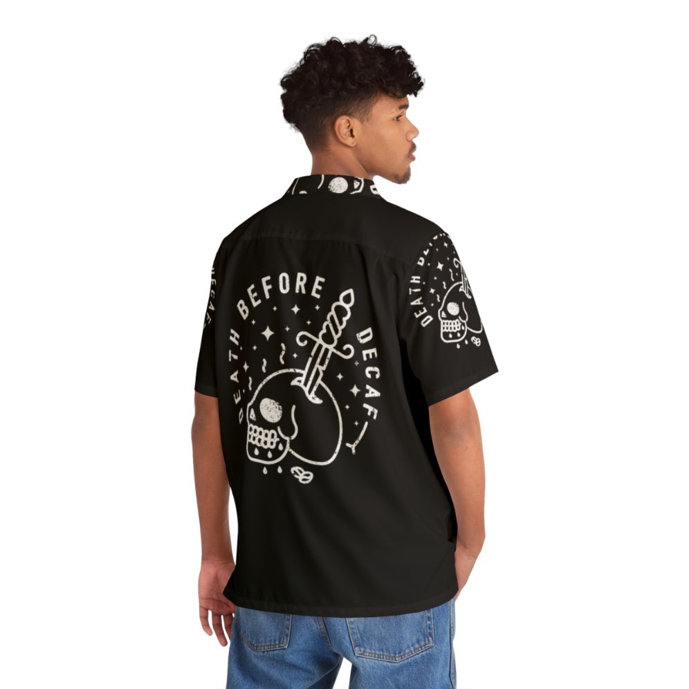 "Death Before Decaf" Hawaiian Shirt with Skull Design - People Back