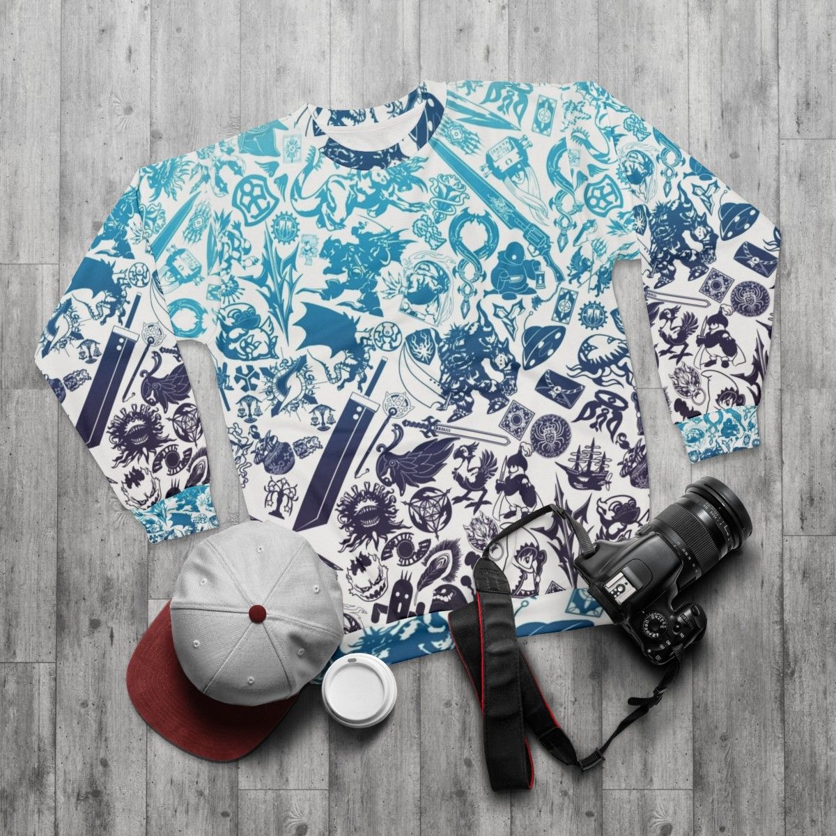 Moogle Verse Final Fantasy Blue Sweatshirt - flat lay