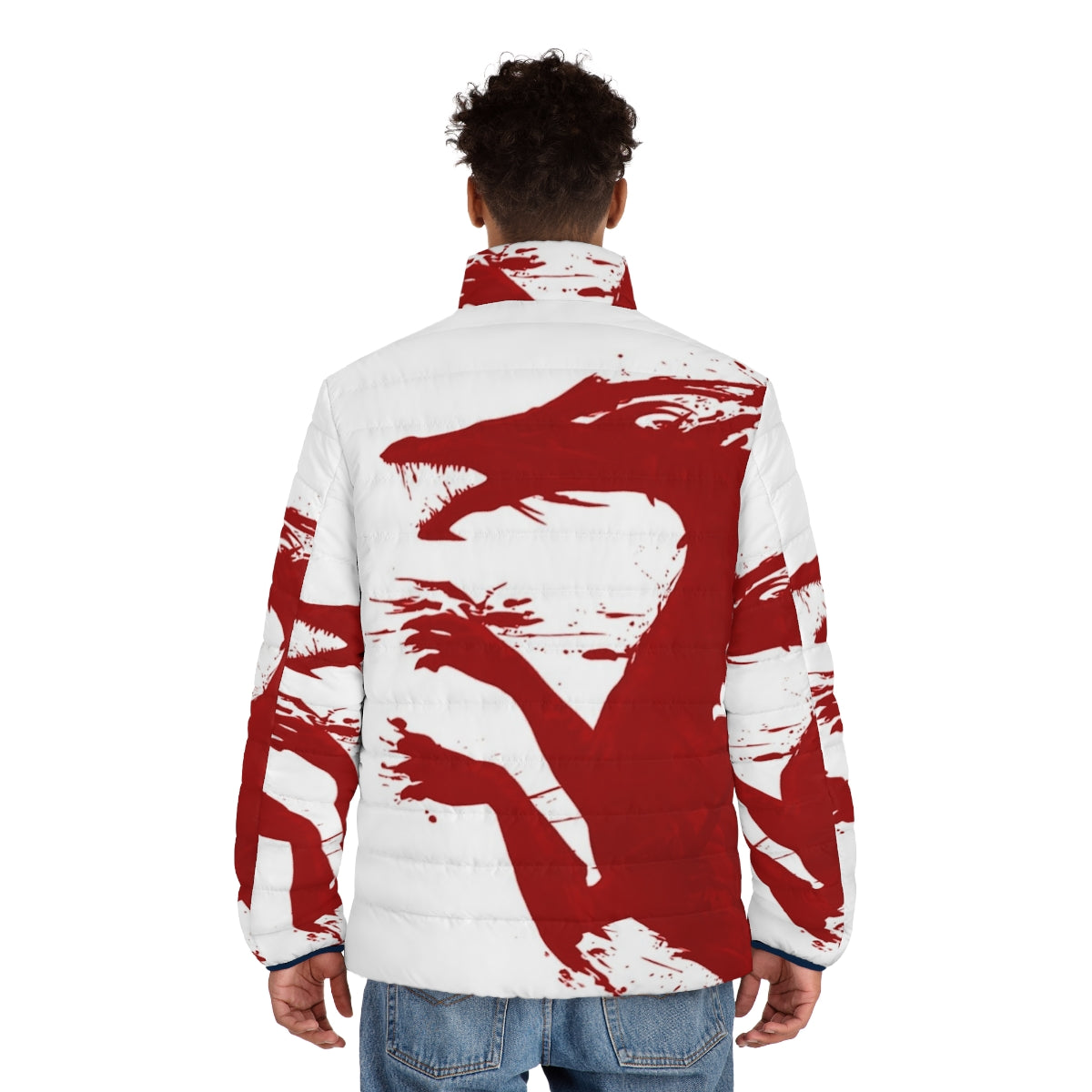 Dragon-themed puffer jacket with embroidered dragon design - men back