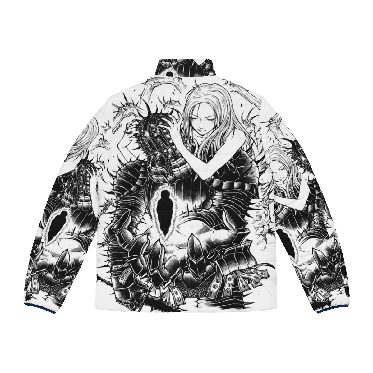 Dark Souls inspired Kirk of Thorns puffer jacket with gothic and fantasy design - Back