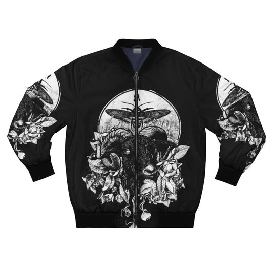 Dark and gothic bomber jacket with occult and nature-inspired designs