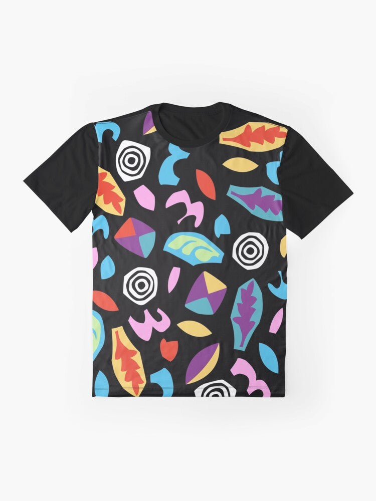 Colorful pattern graphic t-shirt featuring Eleven from the Netflix series Stranger Things - Flat lay