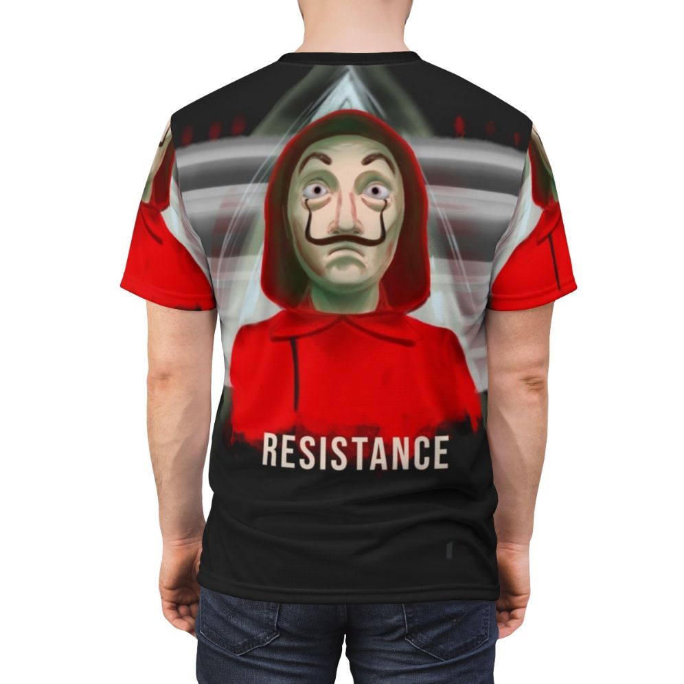 Resistance-themed T-shirt design inspired by the popular Netflix series La Casa de Papel (Money Heist) - men back