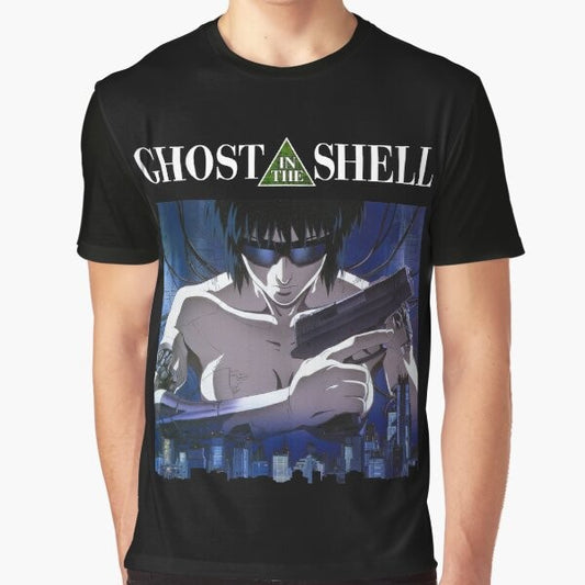 Ghost in the Shell anime-inspired graphic t-shirt featuring Motoko Kusanagi, the cyberpunk heroine.