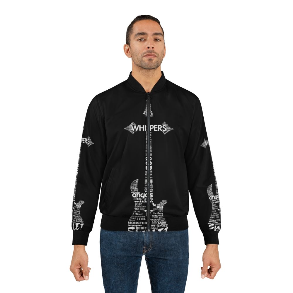 Skillet guitar typography printed on a black bomber jacket - Lifestyle