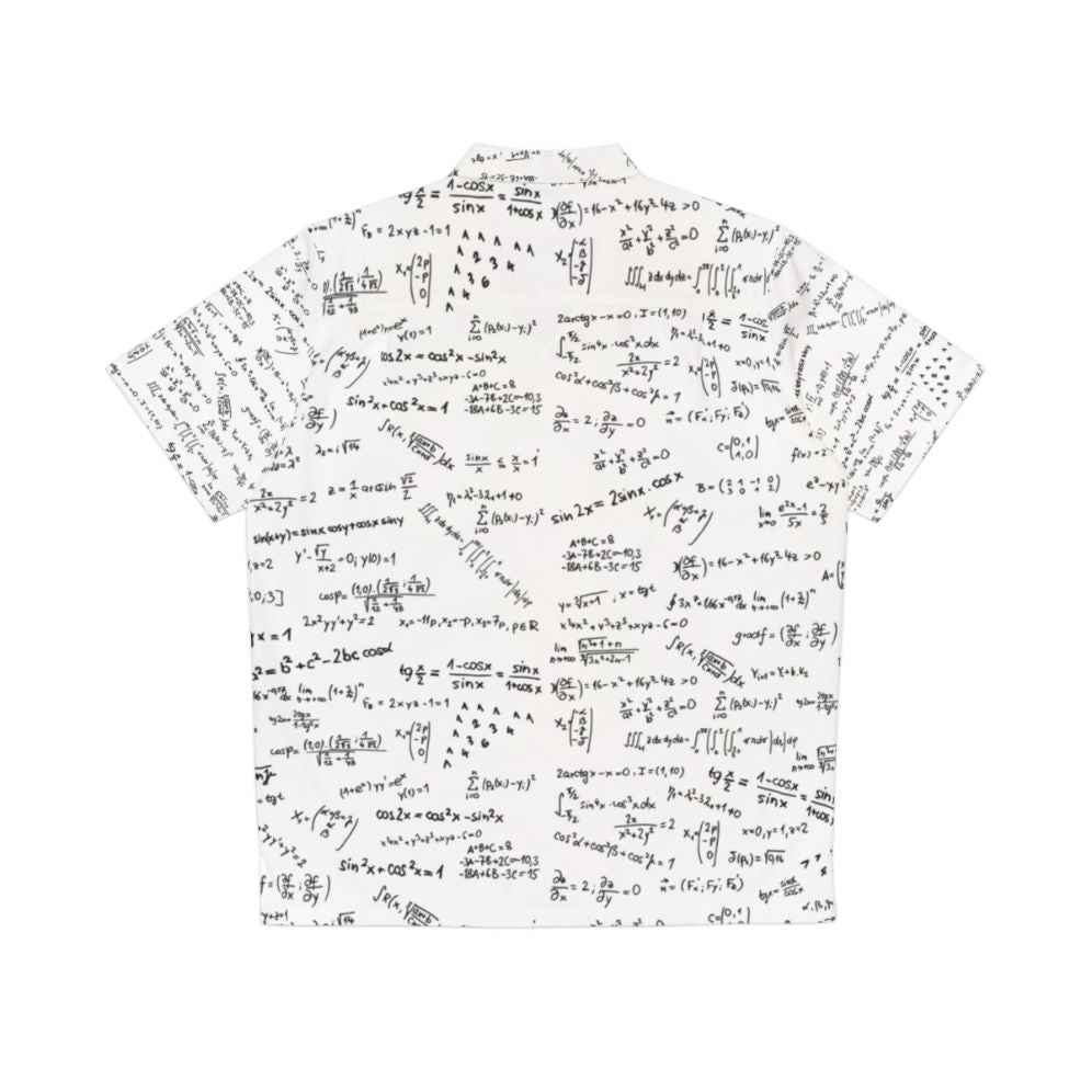 Math formulas and numbers printed on a colorful Hawaiian-style shirt - Back