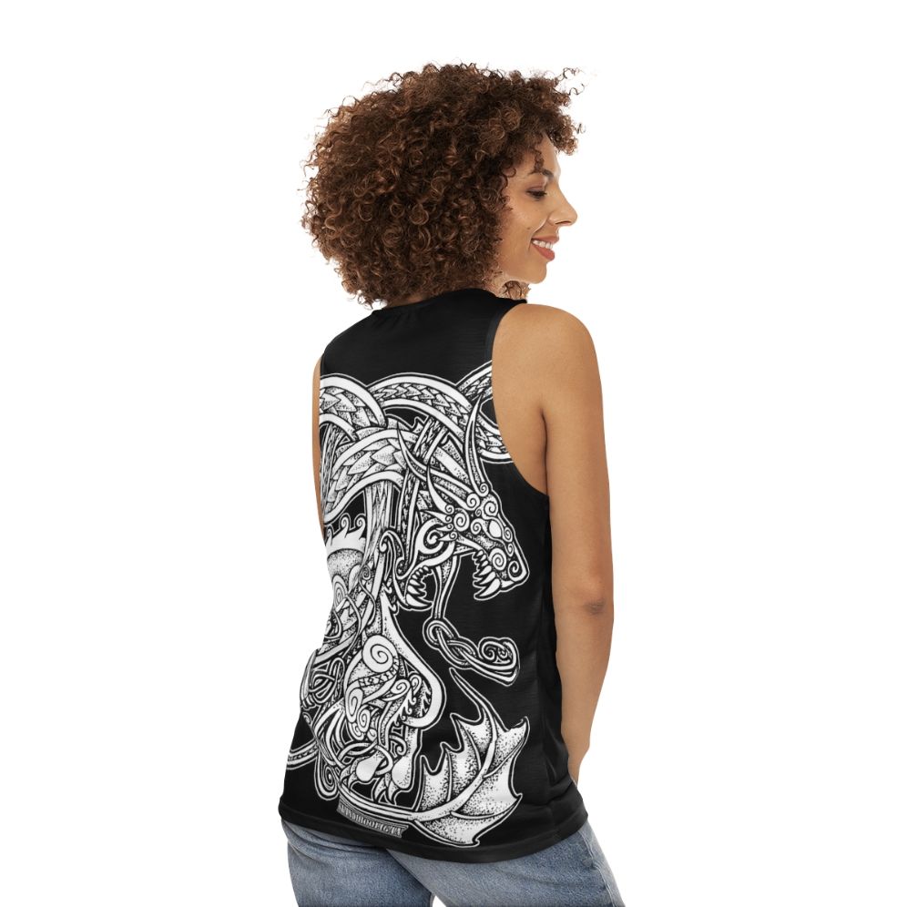 Fenrir and Jormungandr Norse Mythology Unisex Tank Top - women back