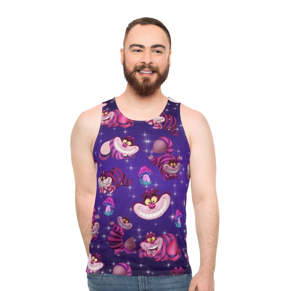 Cheshire cat and mushrooms fantasy unisex tank top - men