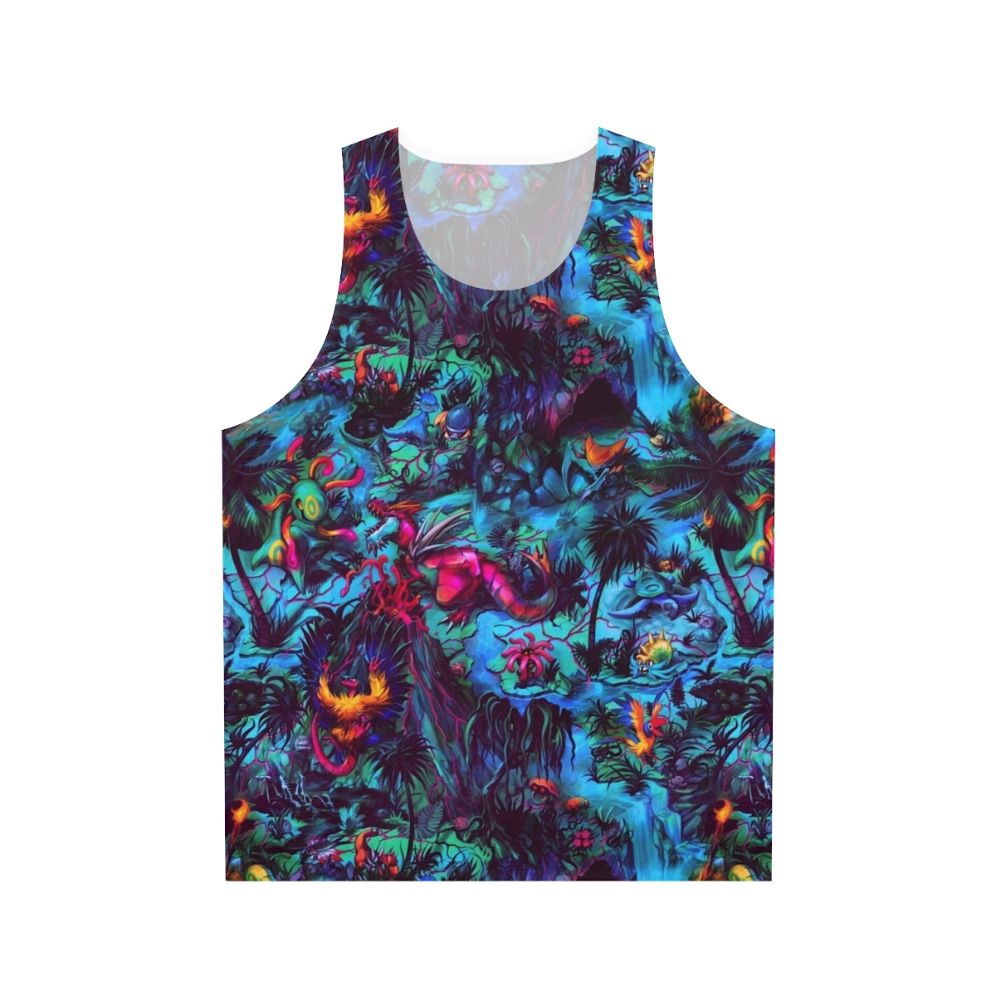 Paleo party dinosaur tank top with trippy neon prehistoric creatures