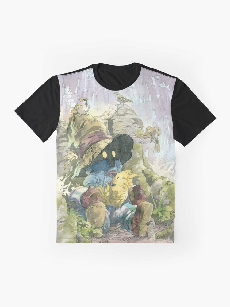 Vivi Rain Graphic T-Shirt featuring a design with the character Vivi from the Final Fantasy video game series - Flat lay