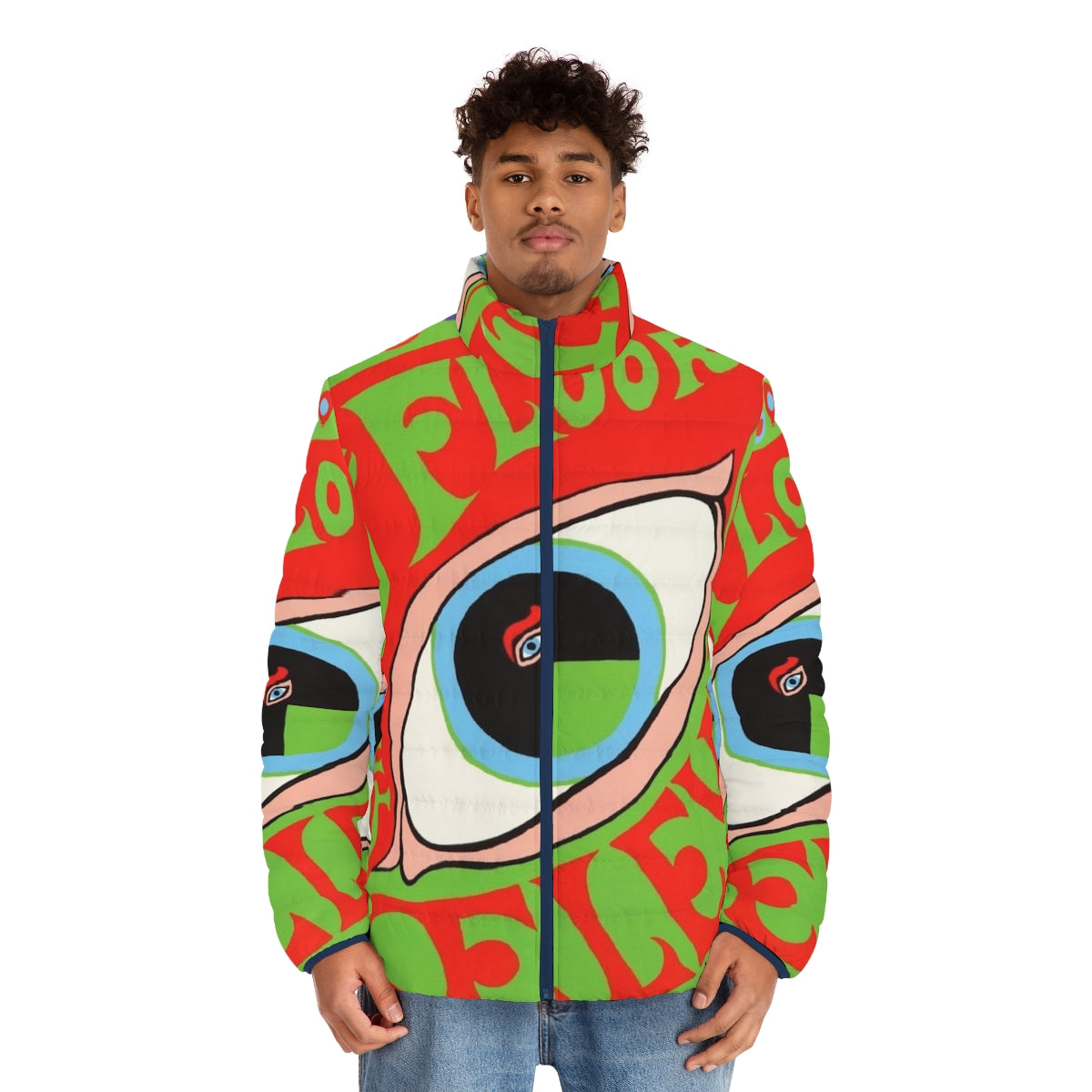 Puffer jacket featuring the iconic 13th Floor Elevators psychedelic rock album art - men front