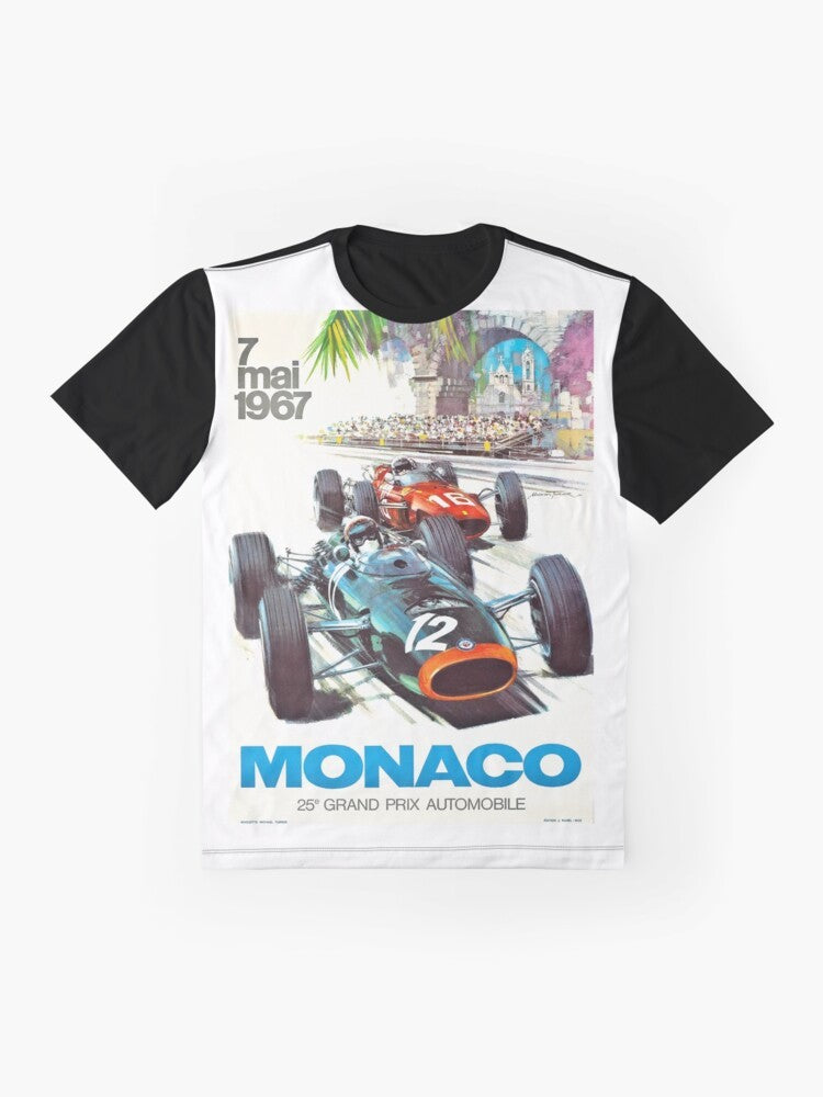 Vintage 1967 Monaco Grand Prix racing poster graphic t-shirt - Flat lay