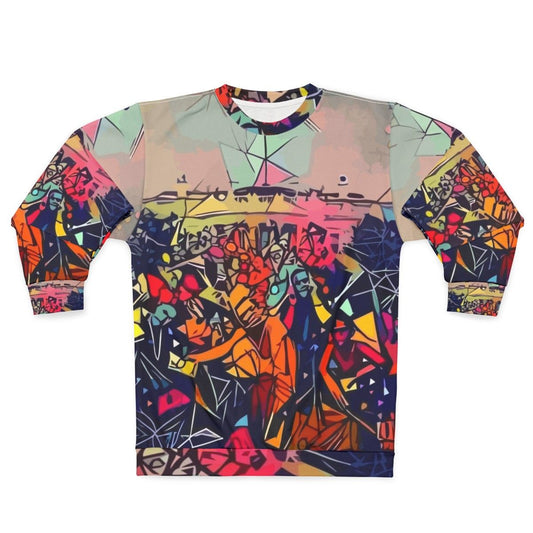 Colorful abstract sweatshirt design inspired by Kendrick Lamar's album 'To Pimp a Butterfly'