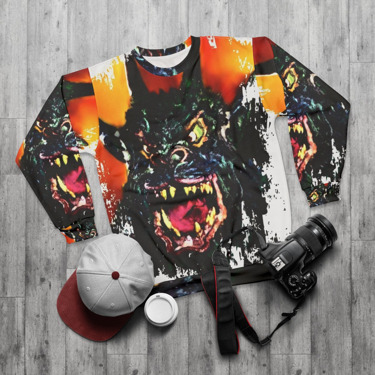 Night of the Demon Sweatshirt - Retro Horror Inspired Fashion - flat lay