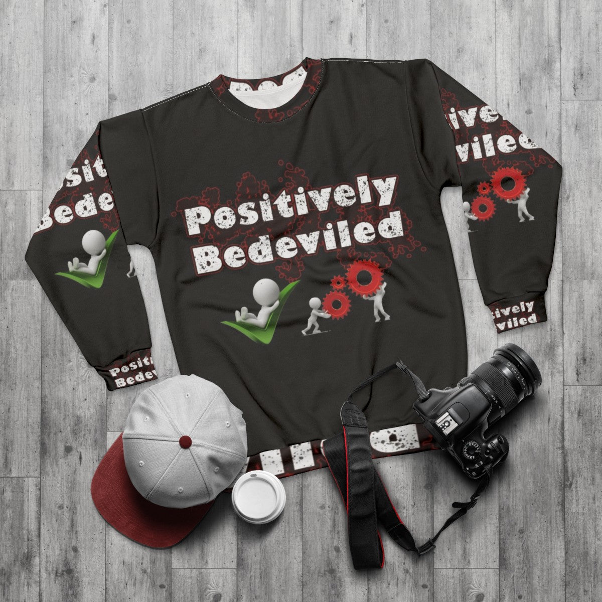 Schitt's Creek "I'm Positively Bedeviled" Sweatshirt featuring Moira Rose quote - flat lay