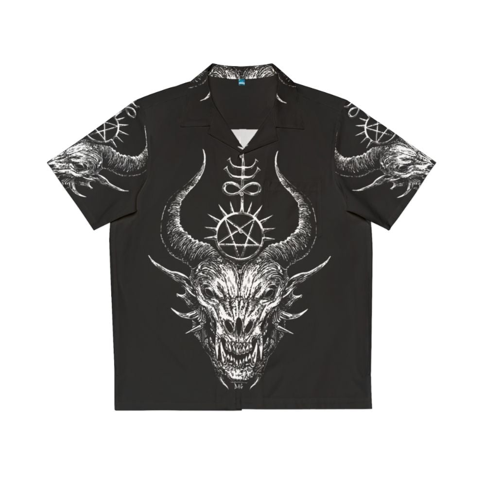 Dark Satanic Demon Hawaiian Shirt with Leviathan Cross Design