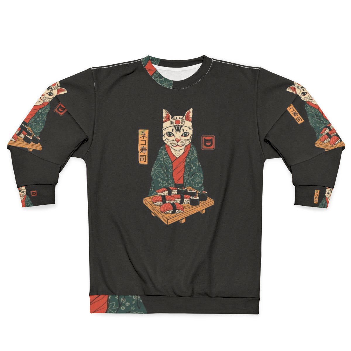 Neko Sushi Bar Sweatshirt featuring a cute cat with sushi elements