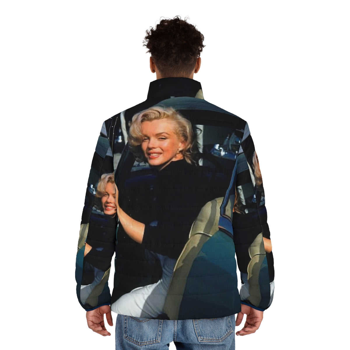 Marilyn Monroe Retro Puffer Jacket with Aesthetic Design - men back