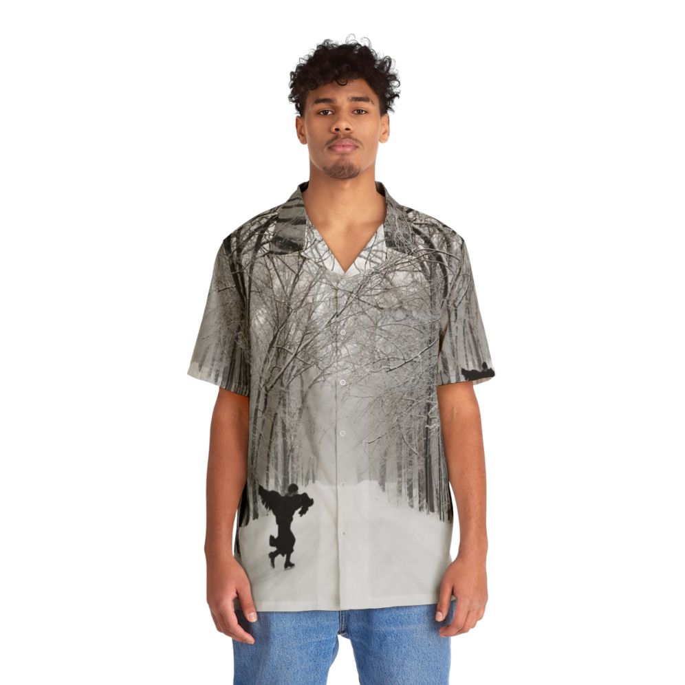 Black Crow Hawaiian Shirt with Nature-Inspired Retro Design - People Front