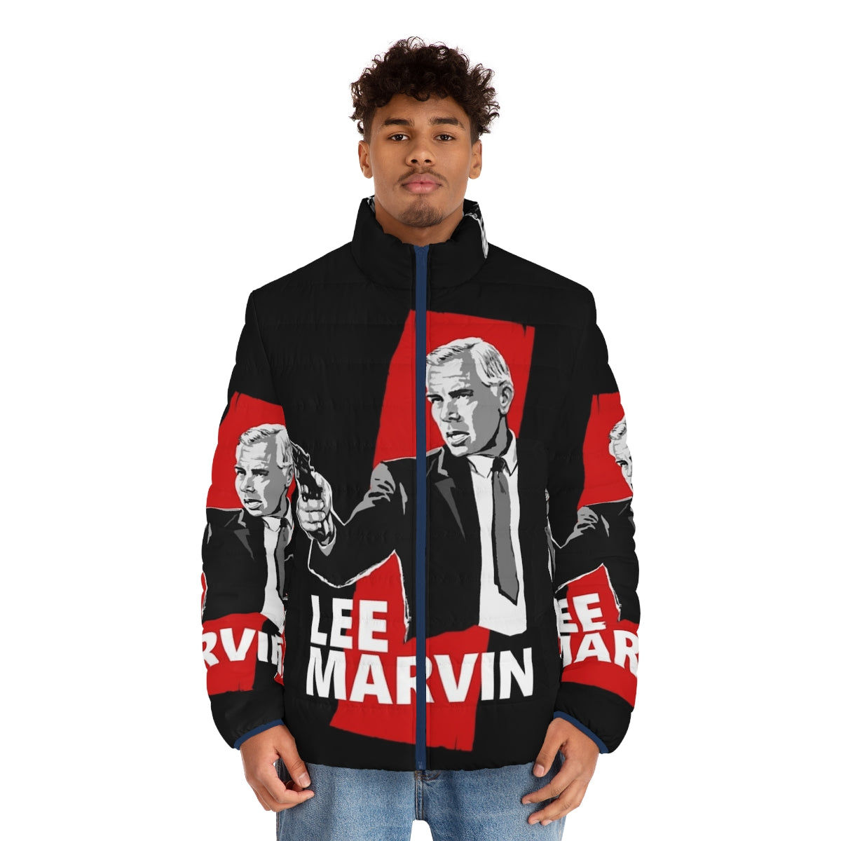 Lee Marvin wearing vintage puffer jacket - classic cinema icon - men front