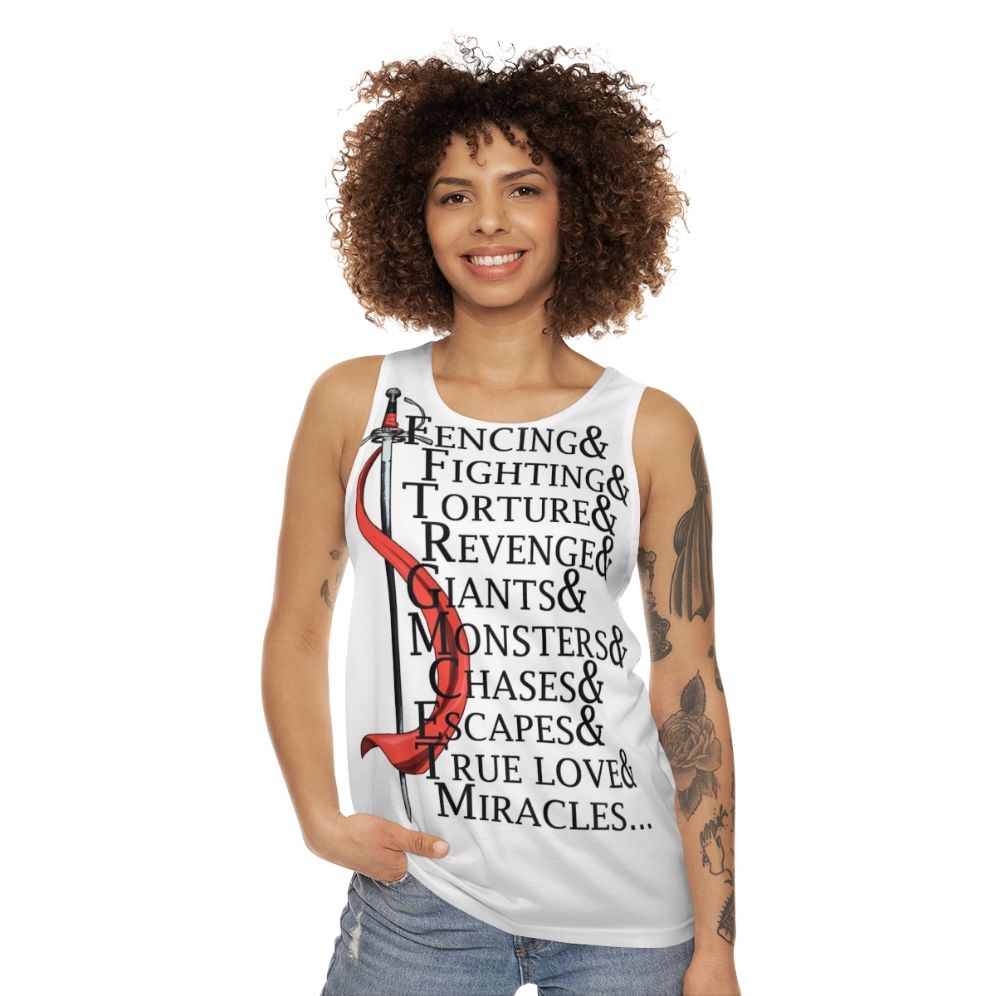 "Unisex tank top with iconic Princess Bride quotes" - women