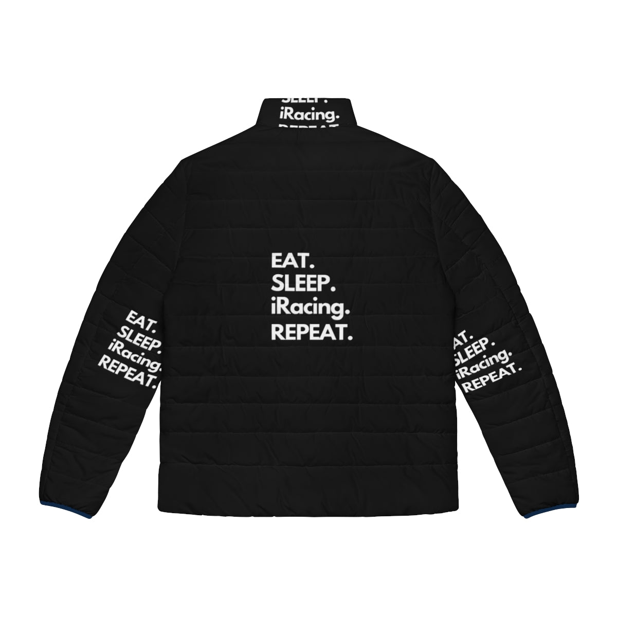 Piano puffer jacket with the words "Eat Sleep Practice Repeat" for music enthusiasts - Back