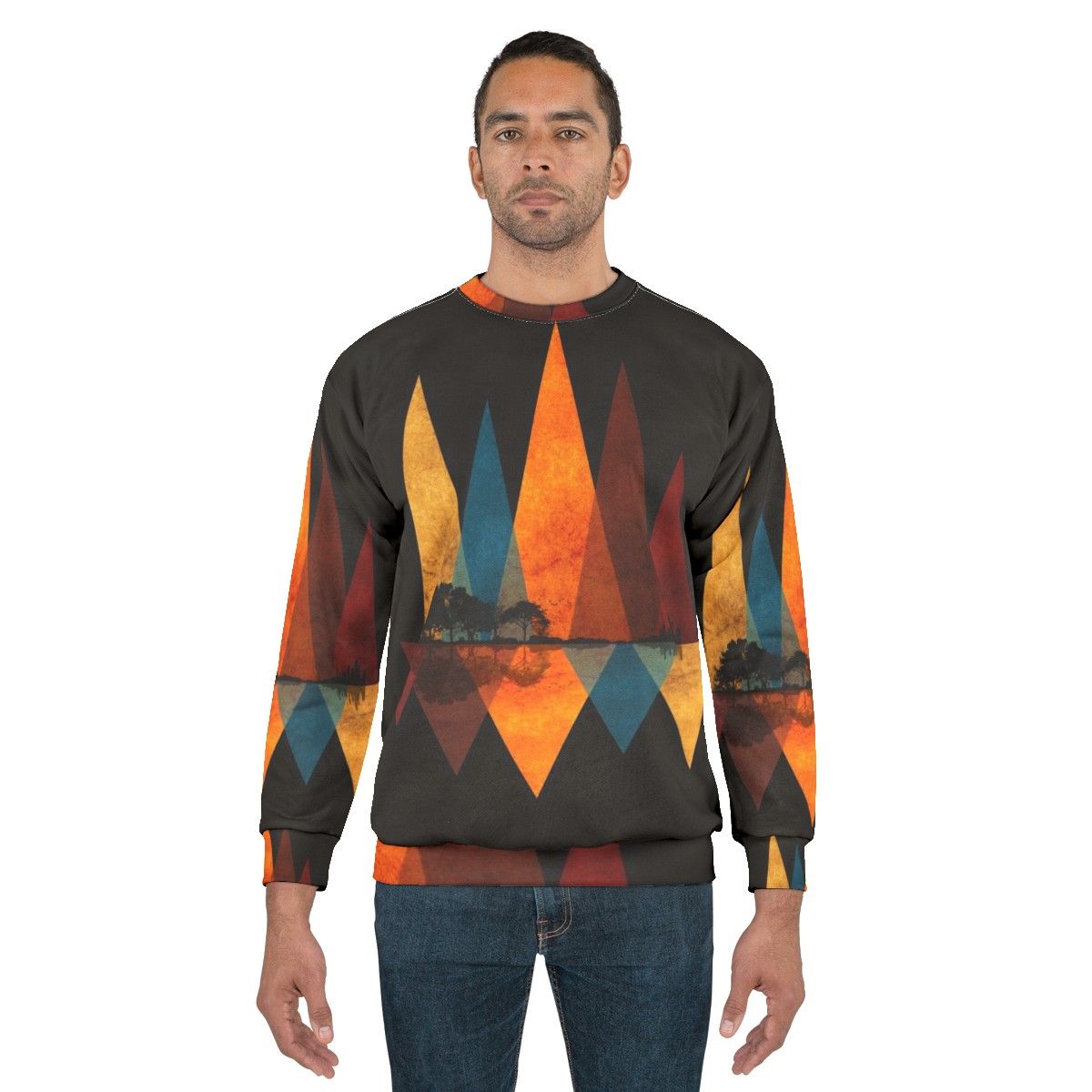 Nature Guitar Sweatshirt with Minimal Artistic Landscape Design - men