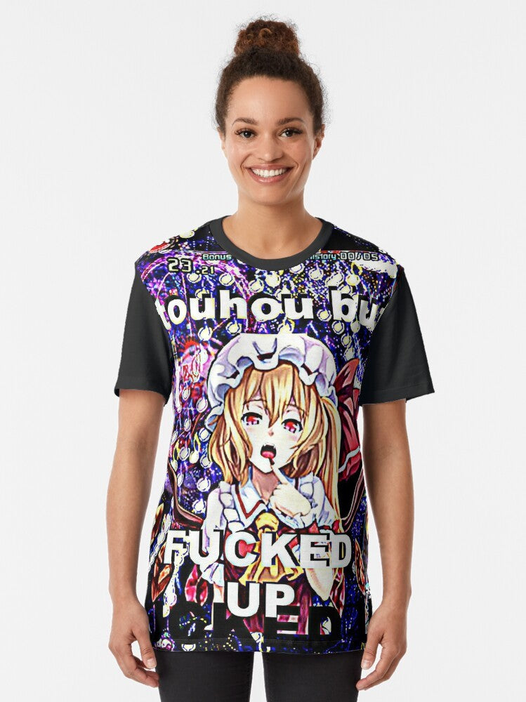 Funny Touhou meme graphic t-shirt featuring Flandre Scarlet, a popular character from the Touhou Project anime and game series. - Women